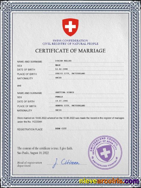 Switzerland marriage certificate